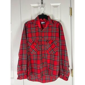 Fieldmaster Mens Wool Vintage Plaid Button Up Shirt Size M
